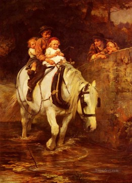 Mascotas y niños Painting - Familia rural estable Frederick E Morgan acaricia a sus hijos